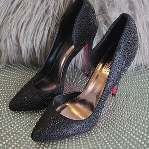 "Charlotte Russe"  Black Rhinestone Heels (Pink Bottoms)